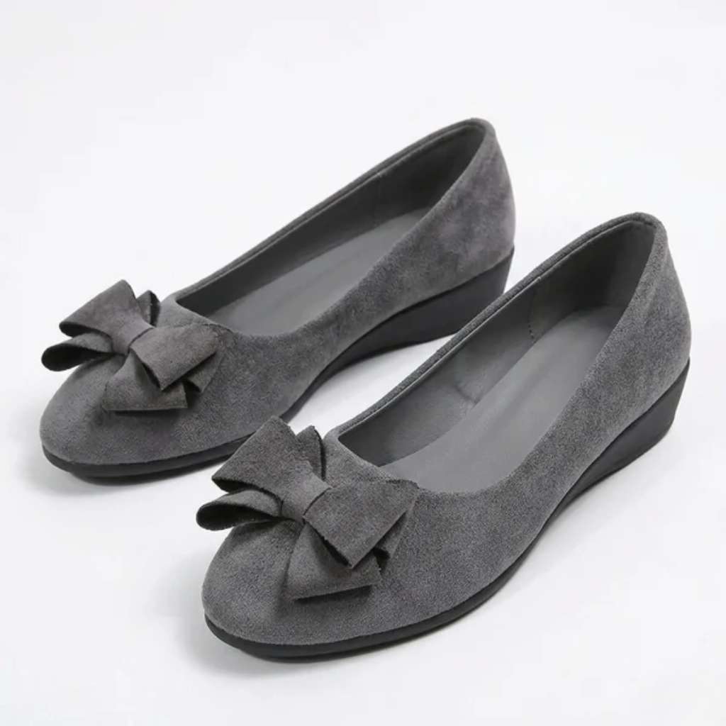 Women's Ergonomic Wedge Pumps with Bow Detail and Soft Finish