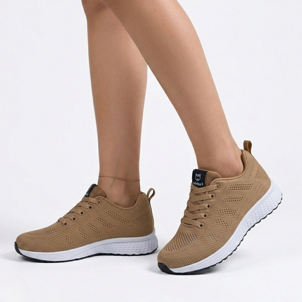 Women's Orthopedic Mesh Sneakers with Textured Sole and Lace-Up Detail