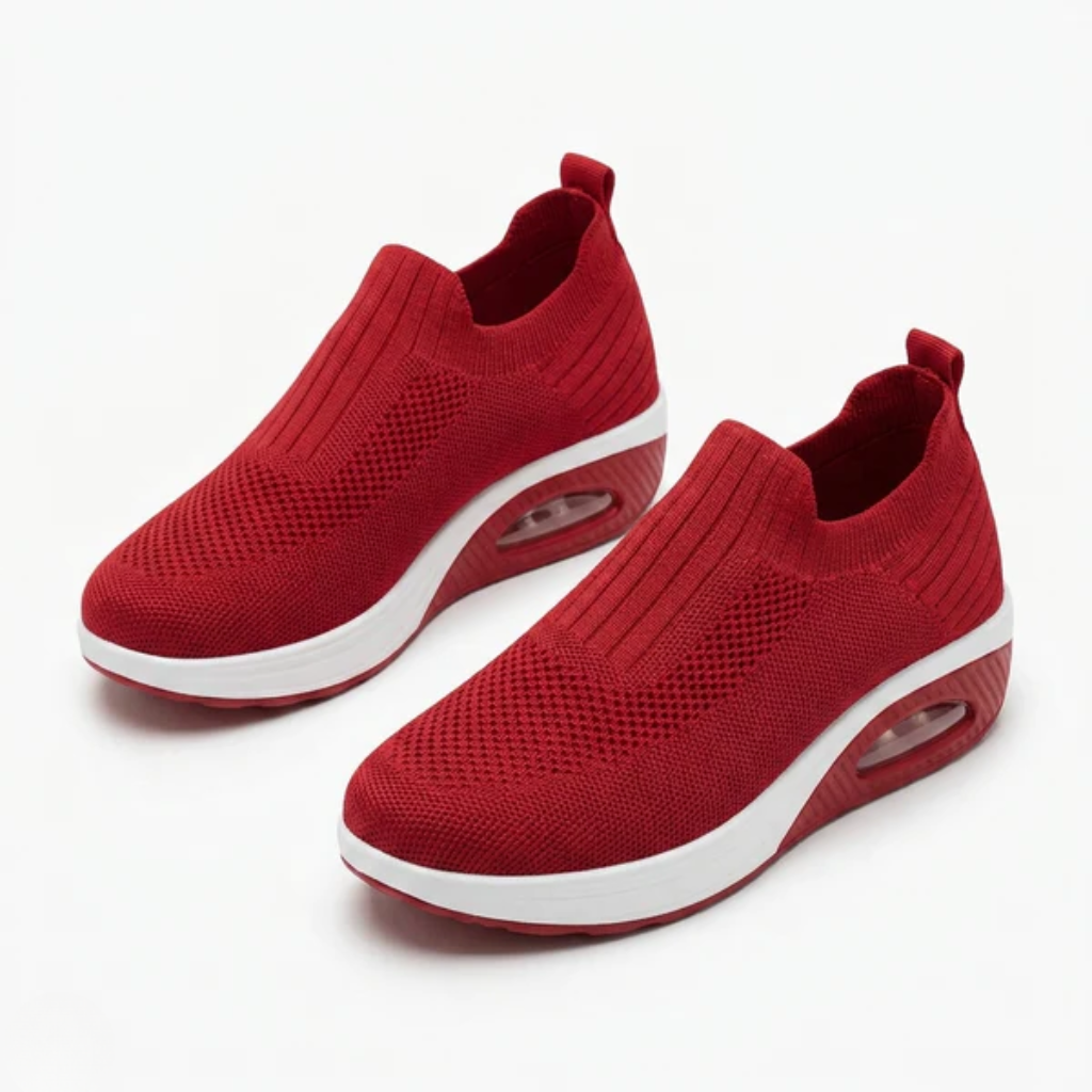 Women's Ergonomic Mesh Slip-On Sneakers with Air Cushion Sole and Contrast Trim