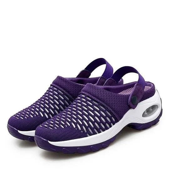 Women's Orthopedic Mesh Slingback Mules with Air Cushion Sole and Perforated Detail
