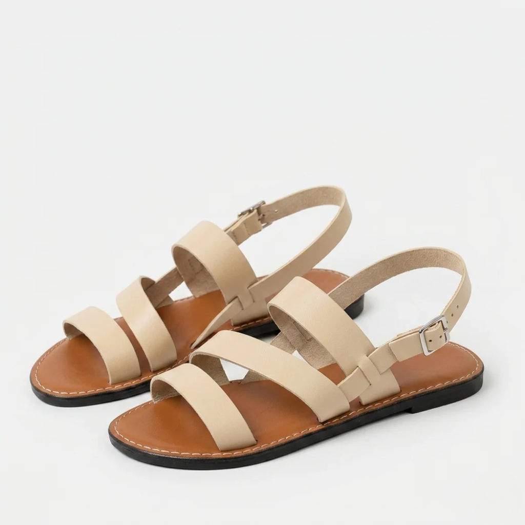 Women's Orthopedic Leather Sandals with Multi-Strap Design and Buckle Closure