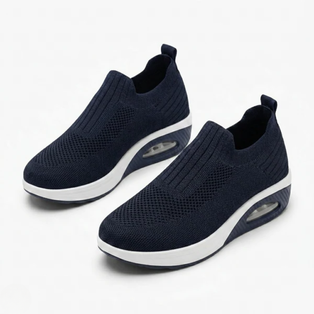 Women's Ergonomic Mesh Slip-On Sneakers with Air Cushion Sole and Contrast Trim