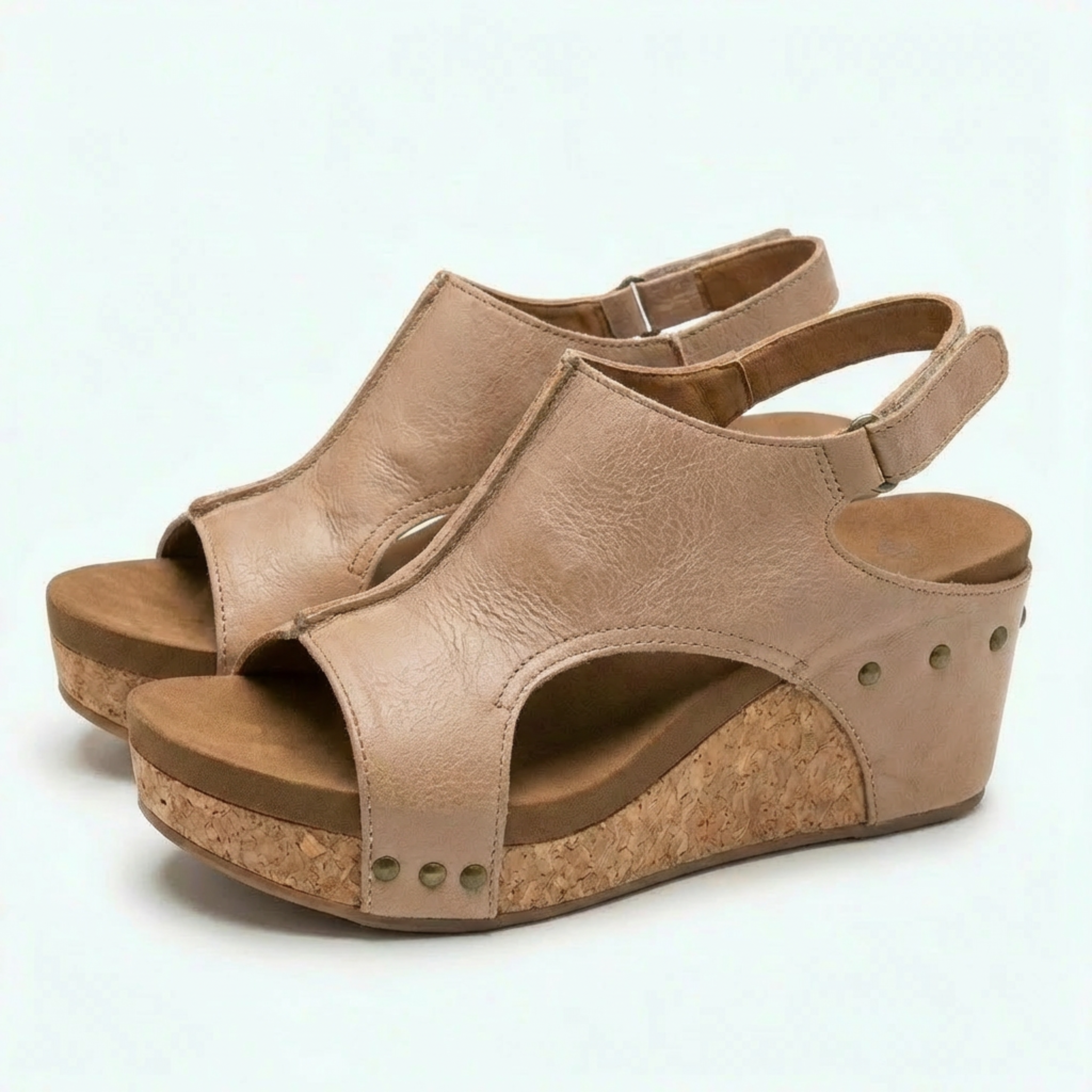 Women's Cork Wedge Sandals with Cushioned Comfort and Stud Details