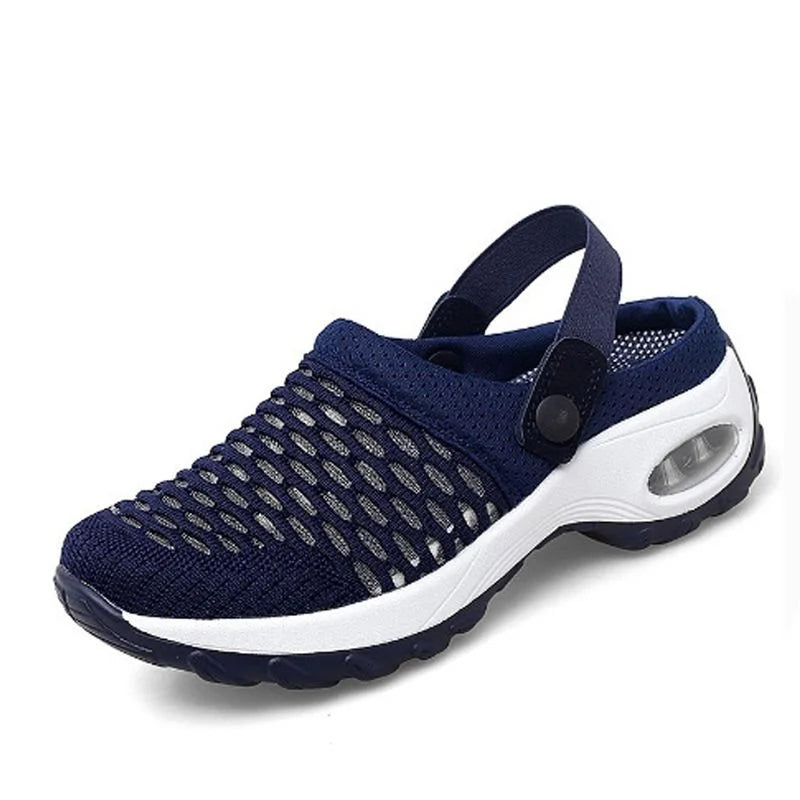 Women's Orthopedic Mesh Slingback Mules with Air Cushion Sole and Perforated Detail