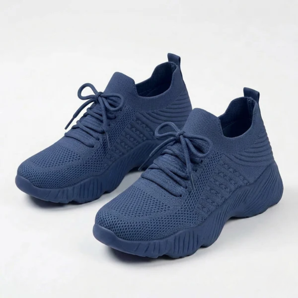 Women's Orthopedic Mesh Sneakers with Textured Platform Sole and Lace-Up Detail