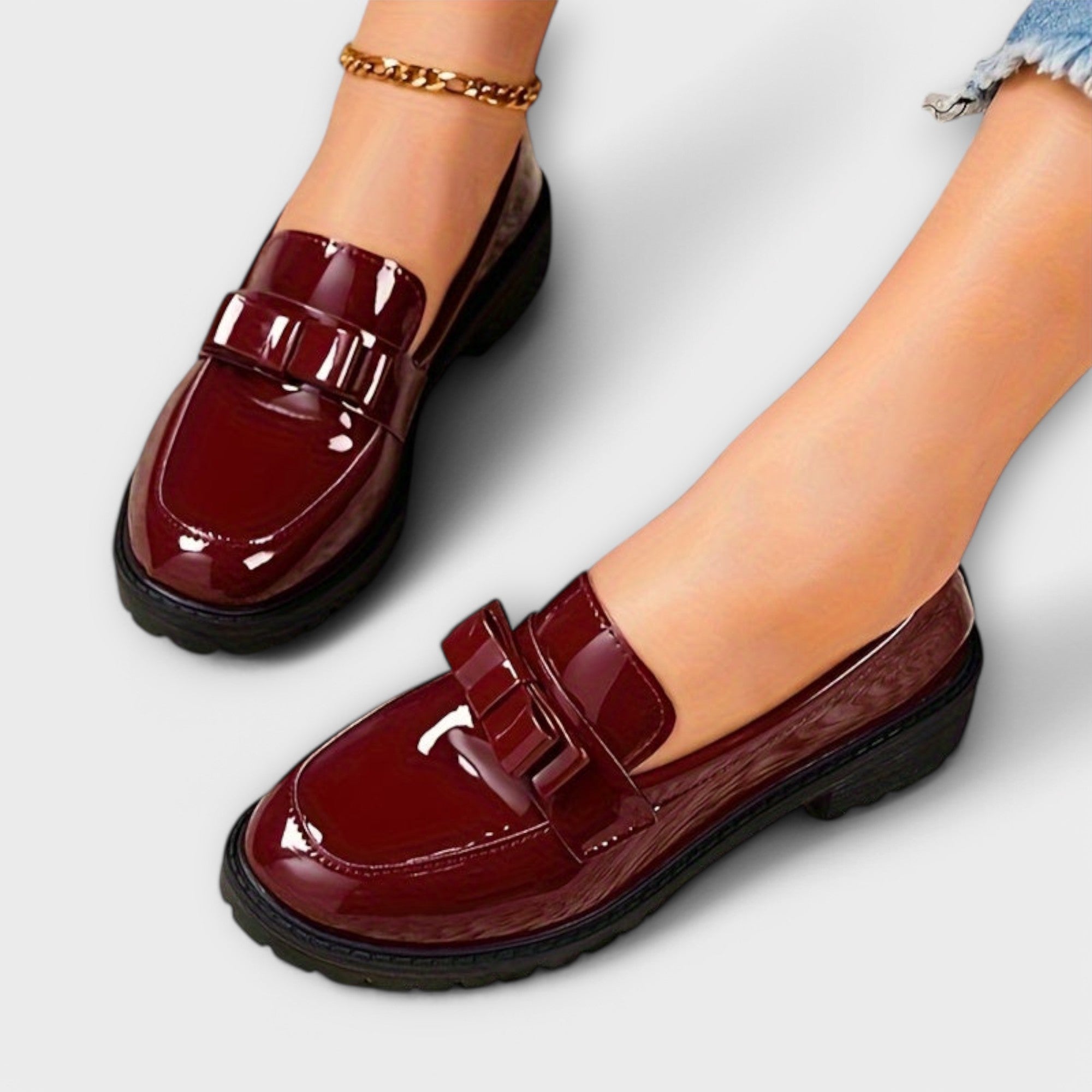 Women's Orthopedic Loafers with Patent Finish and Bow Detail