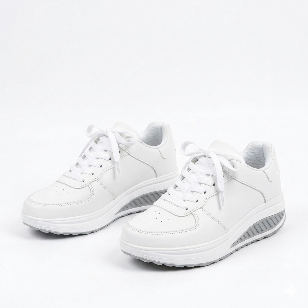 Women's Orthopedic Lace-Up Sneakers with Thick Contrast Sole and Perforated Toe Detail
