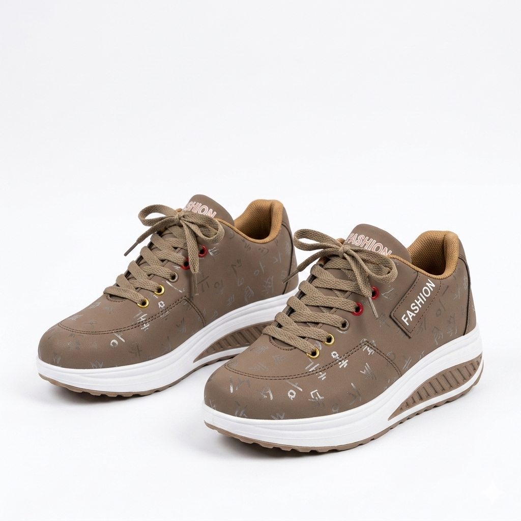 Women's Orthopedic Lace-Up Sneakers with Thick Contrast Sole and Perforated Toe Detail