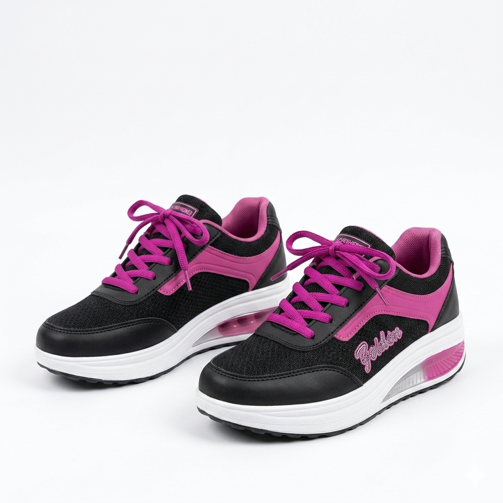 Women's Orthopedic Lace-Up Sneakers with Thick Contrast Sole and Perforated Toe Detail