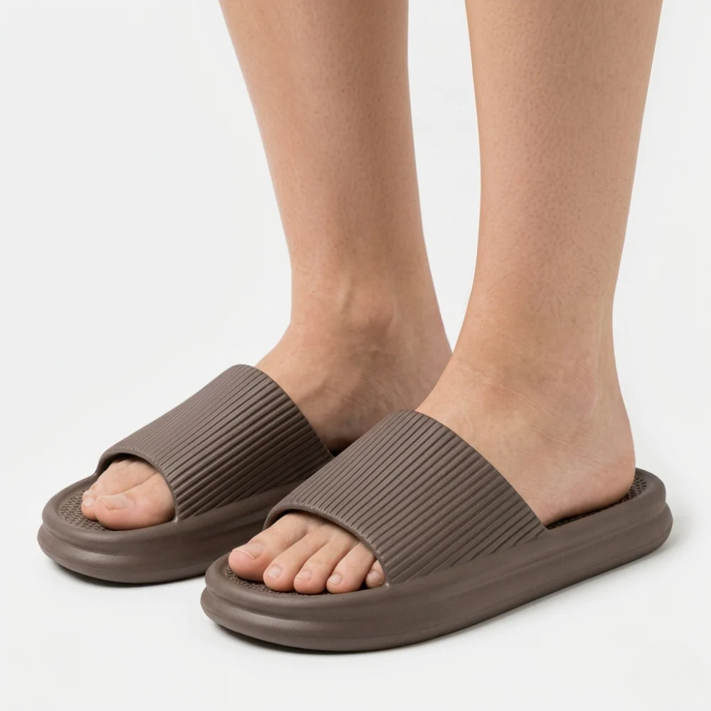 Women's Orthopedic Slide Sandals with Ribbed Upper and Textured Footbed
