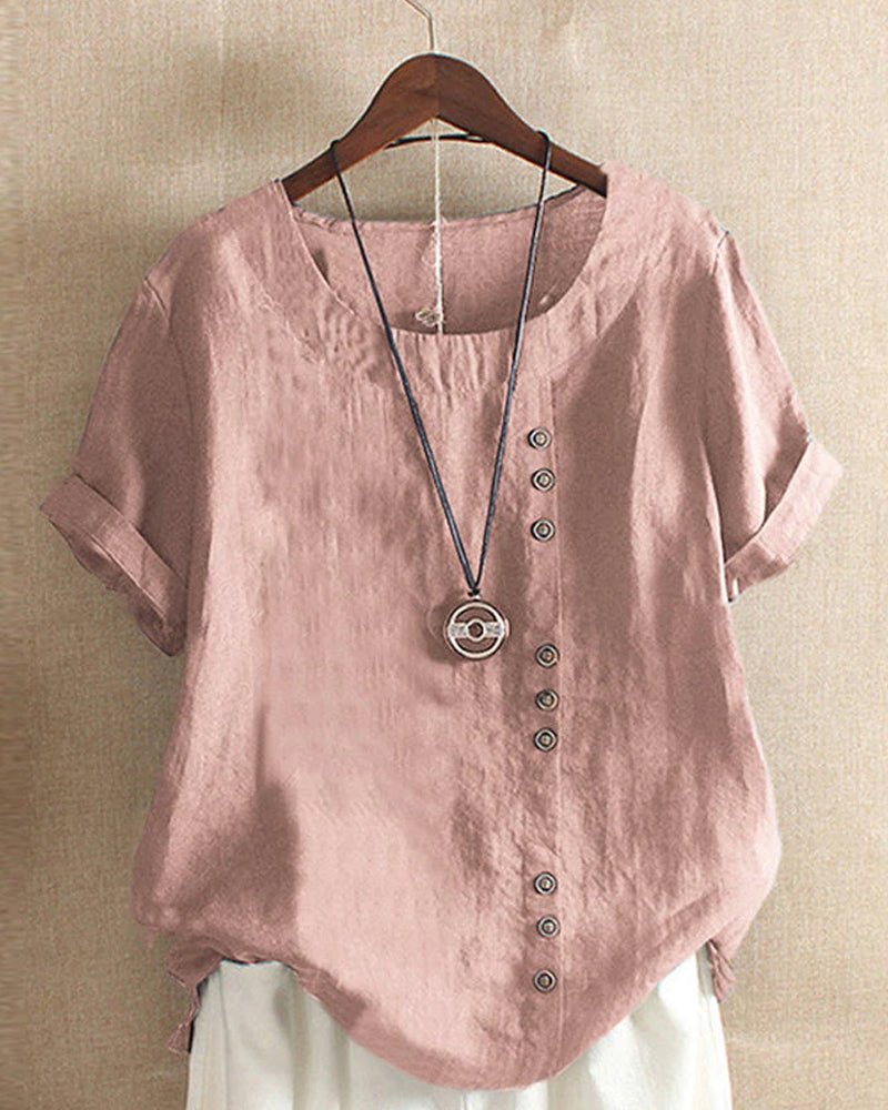 Women Button Front Blouse Casual Short Sleeve Top