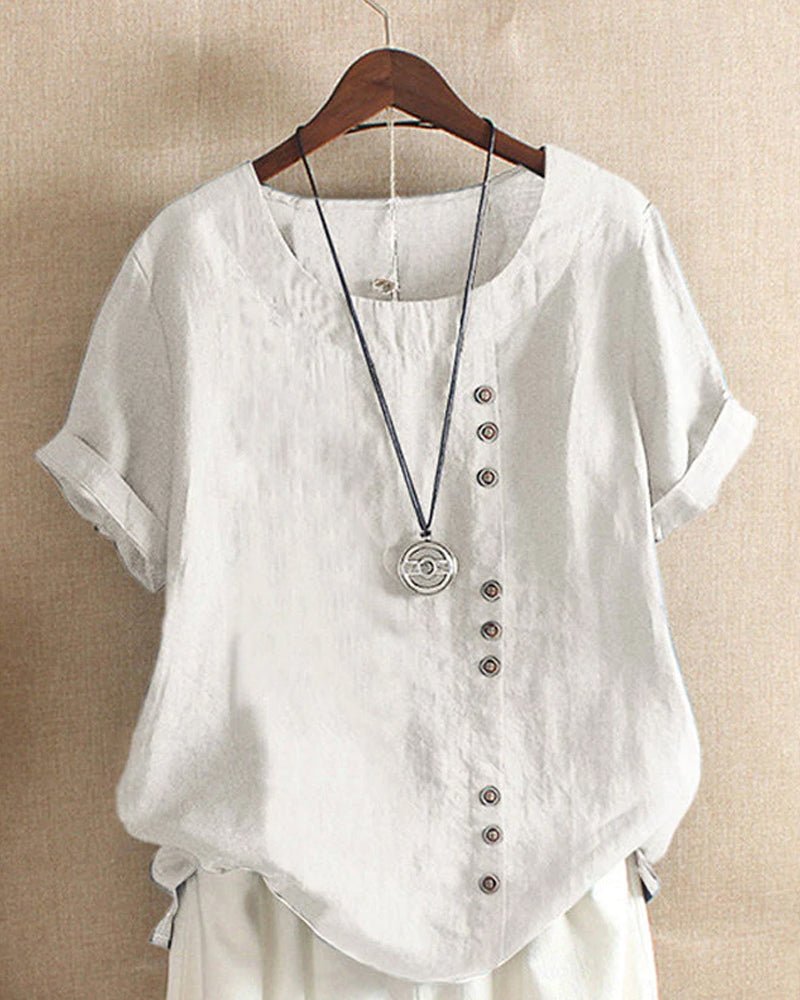 Women Button Front Blouse Casual Short Sleeve Top