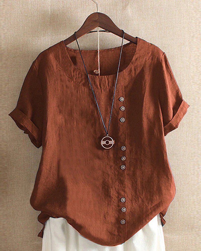 Women Button Front Blouse Casual Short Sleeve Top