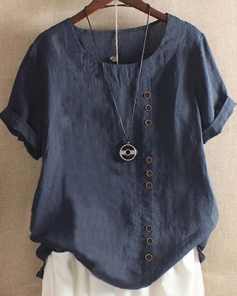 Women Button Front Blouse Casual Short Sleeve Top