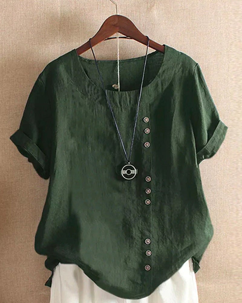 Women Button Front Blouse Casual Short Sleeve Top