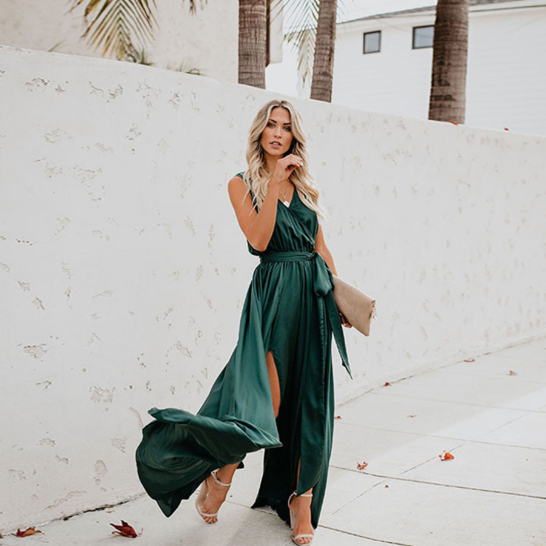 Women Maxi Dress Wedding Guest Sleeveless Tie Waist Formal Dress