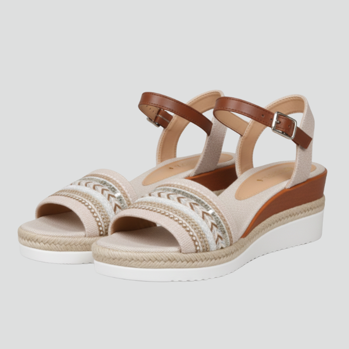 Women's Brown Orthopedic Wedge Sandals with Ankle Strap and Braided Detail