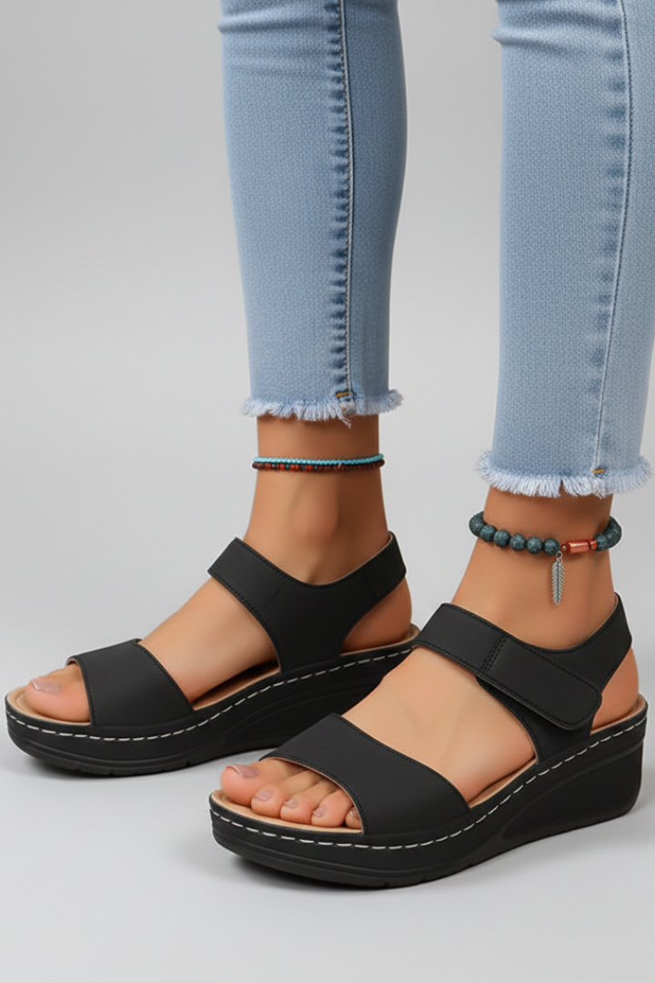 Women's Orthopedic Wedge Sandals with Adjustable Straps and Contrast Stitching