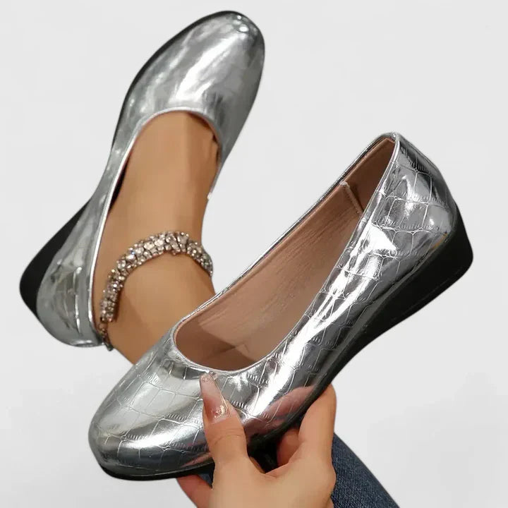 Women's Ergonomic Croc-Embossed Wedge Pumps with Glossy Finish