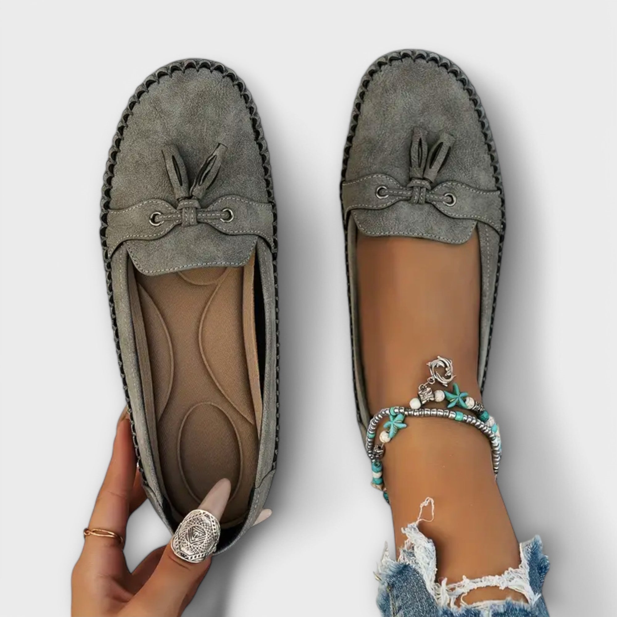 Women's Ergonomic Driving Moccasins with Tassel Detail and Whipstitch Trim