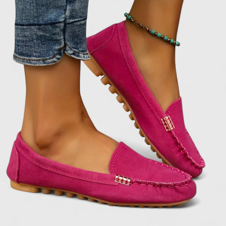 Women's Ergonomic Driving Moccasins with Whipstitch Detail and Metallic Accents