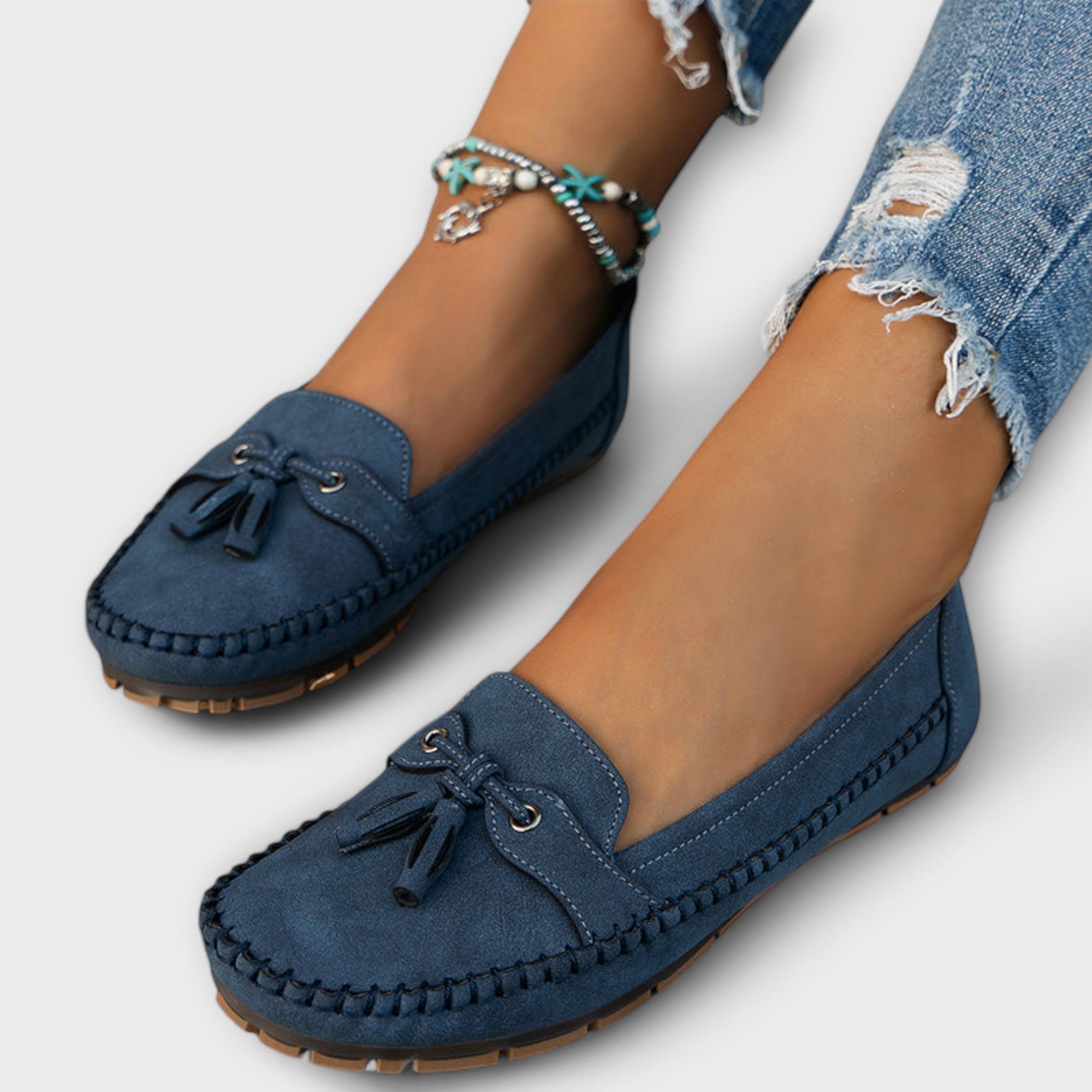 Women's Ergonomic Driving Moccasins with Tassel Detail and Whipstitch Trim
