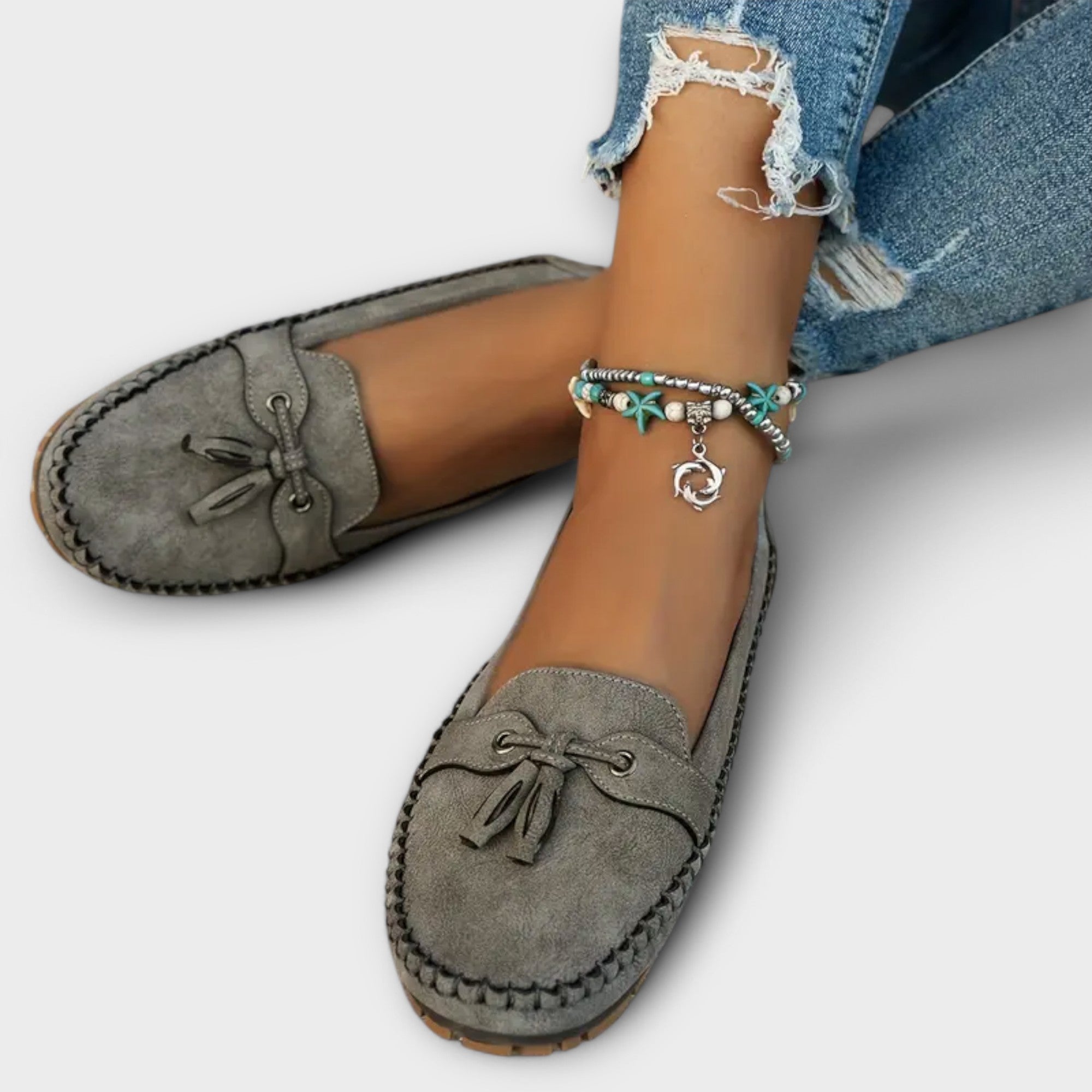 Women's Ergonomic Driving Moccasins with Tassel Detail and Whipstitch Trim