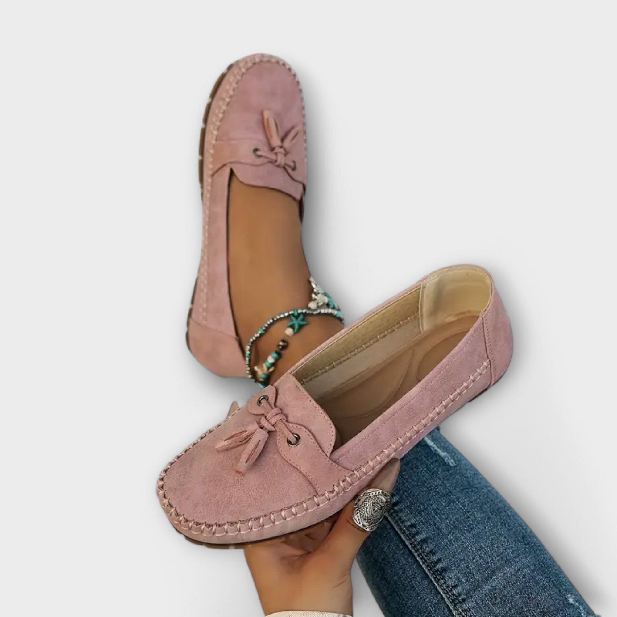 Women's Ergonomic Driving Moccasins with Tassel Detail and Whipstitch Trim