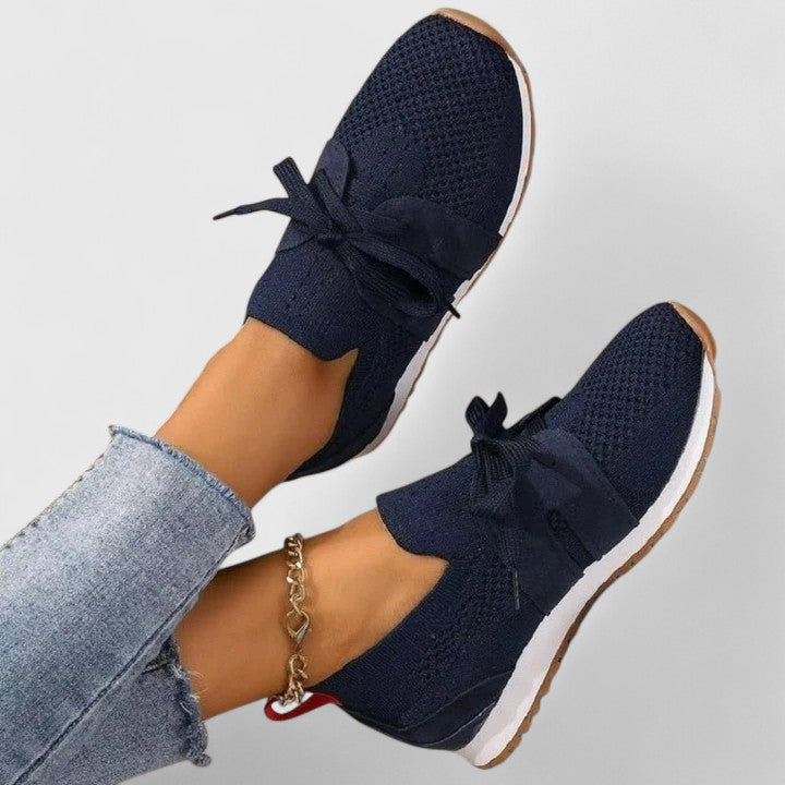 Women's Ergonomic Mesh Sneakers with Knot Detail and Contrast Sole