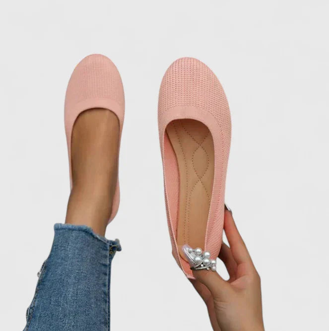 Women's Knit Ballet Flats with Quilted Insole and Round Toe