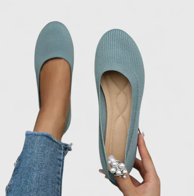 Women's Knit Ballet Flats with Quilted Insole and Round Toe