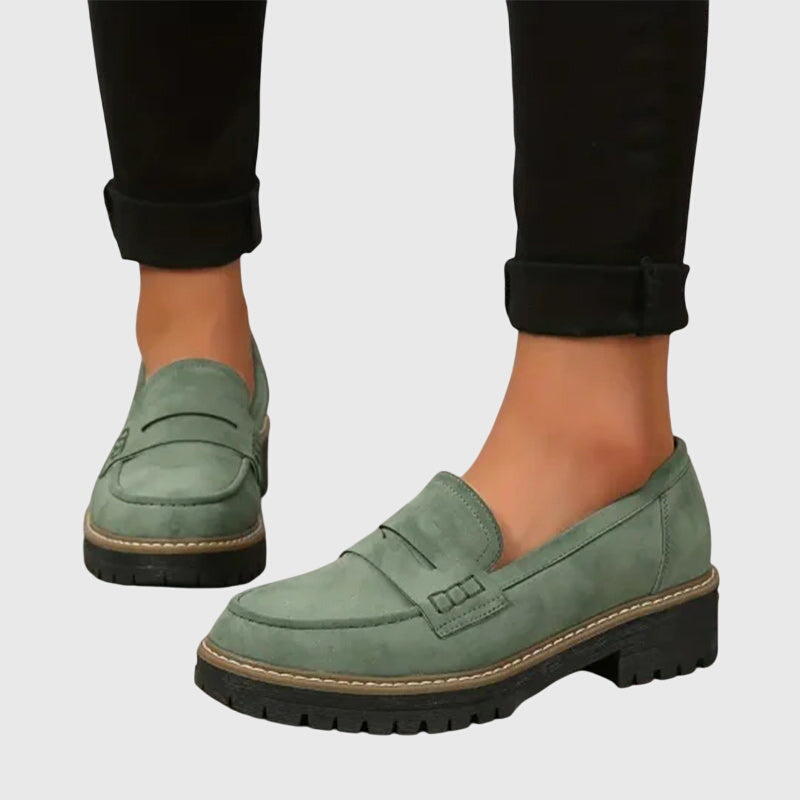 Women's Lug Sole Penny Loafers with Contrast Stitching