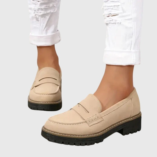 Women's Lug Sole Penny Loafers with Contrast Stitching