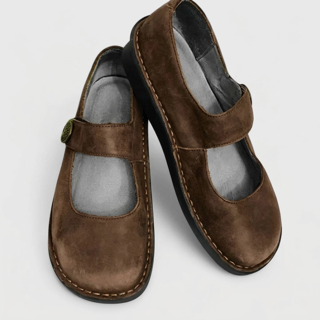 Women's Mary Jane Flats with Round Toe and Contrast Stitching