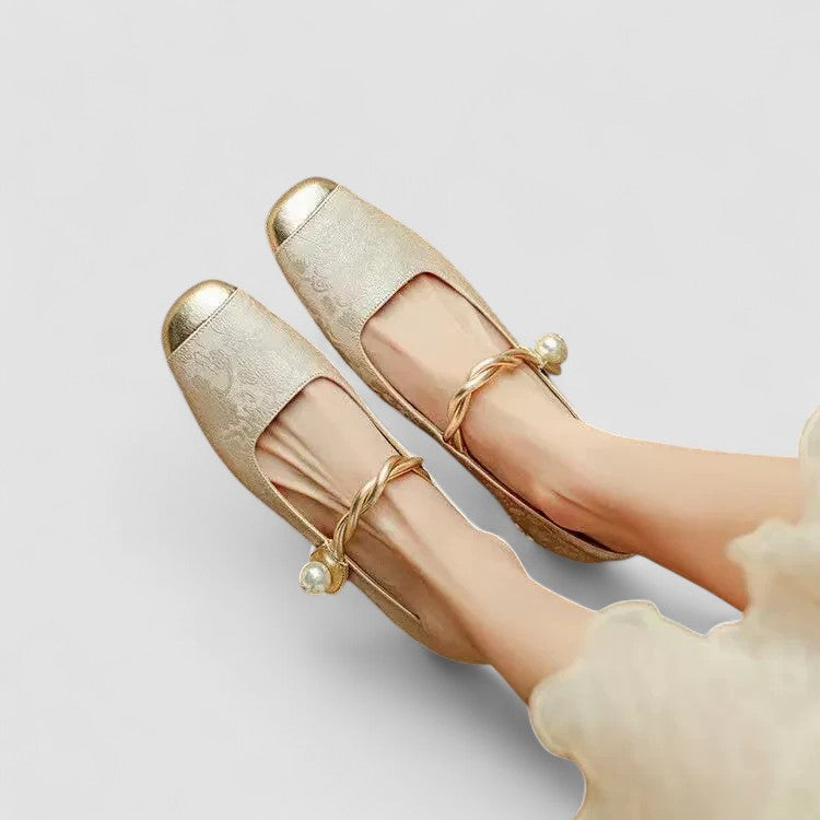 Women's Mary Jane Flats with Square Toe and Embellished Block Heel