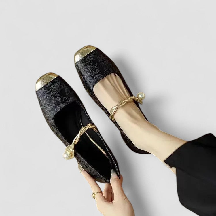 Women's Mary Jane Flats with Square Toe and Embellished Block Heel