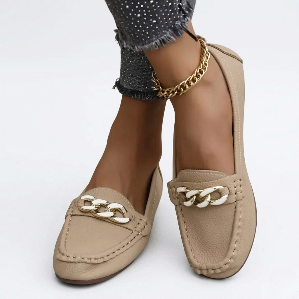 Women's Moccasin Loafers with Metal Chain Detail