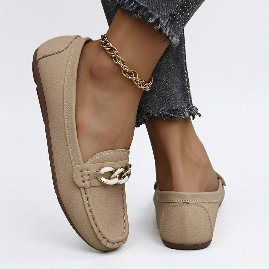 Women's Moccasin Loafers with Metal Chain Detail