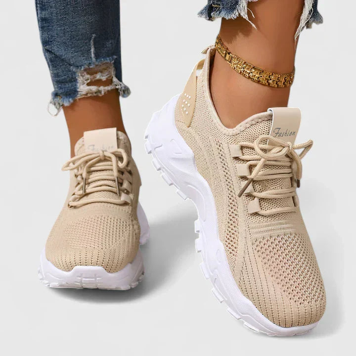 Women's Orthopedic Mesh Sneakers with Chunky Platform Sole and Lace-Up Detail