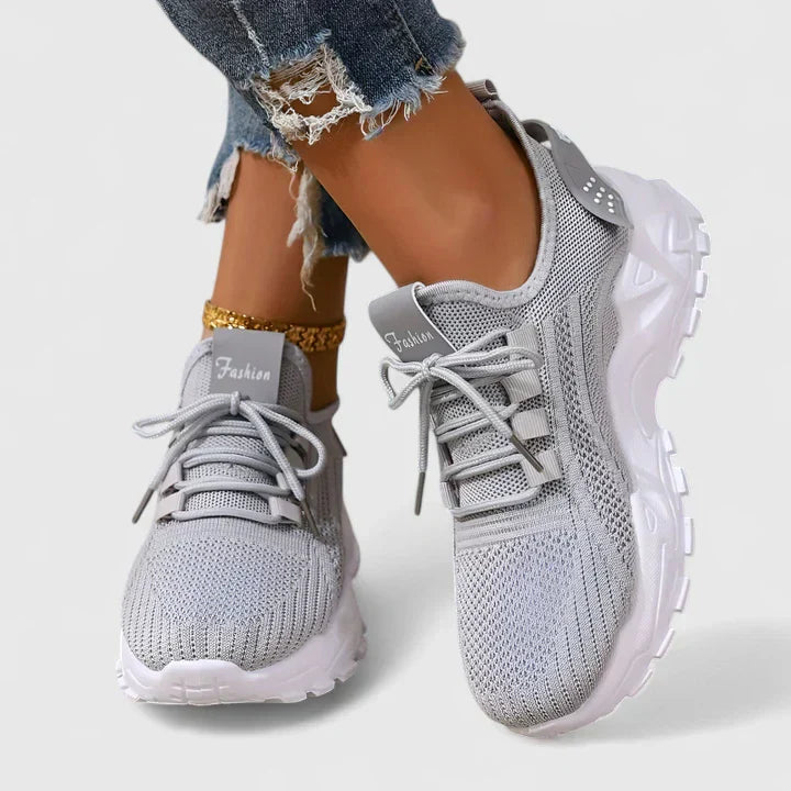 Women's Orthopedic Mesh Sneakers with Chunky Platform Sole and Lace-Up Detail