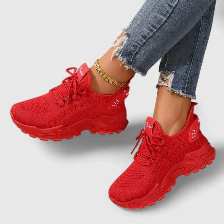Women's Orthopedic Mesh Sneakers with Chunky Platform Sole and Lace-Up Detail