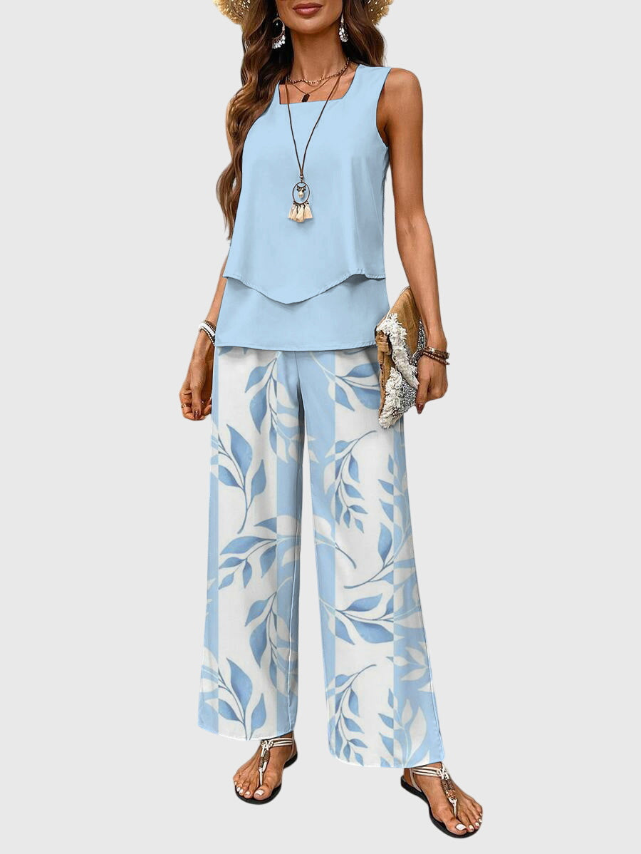Women's 2-Piece Set Layered Sleeveless Top and Wide Leg Trousers