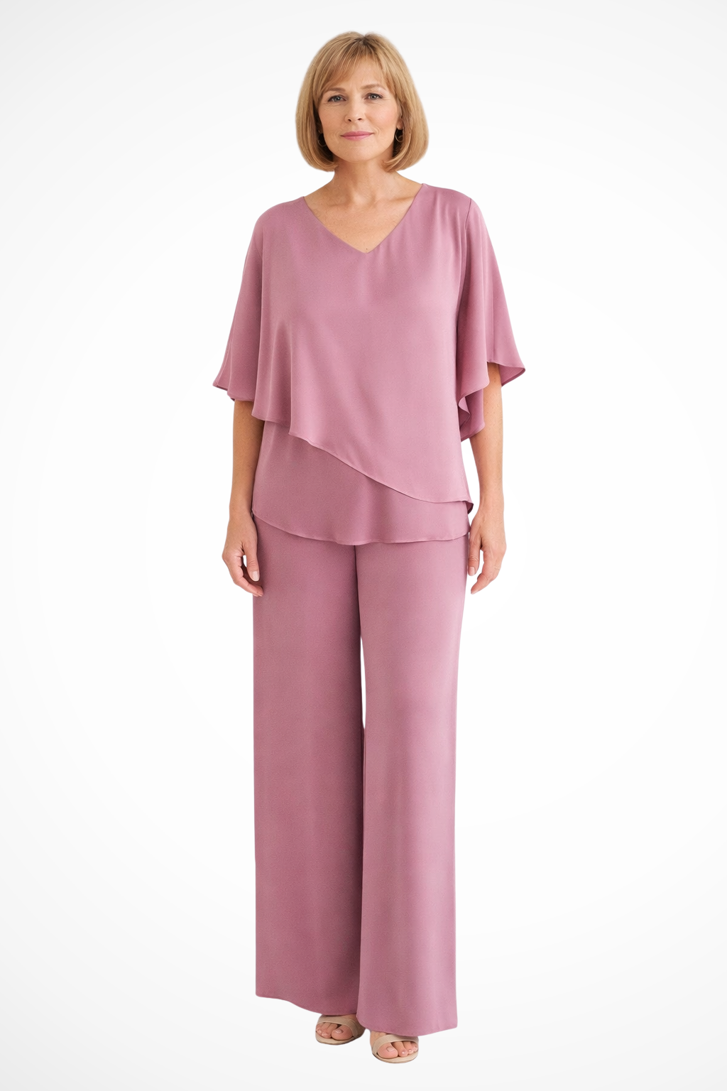 Women's 2-Piece Set with V-Neck Batwing Top and Wide-Leg Trousers