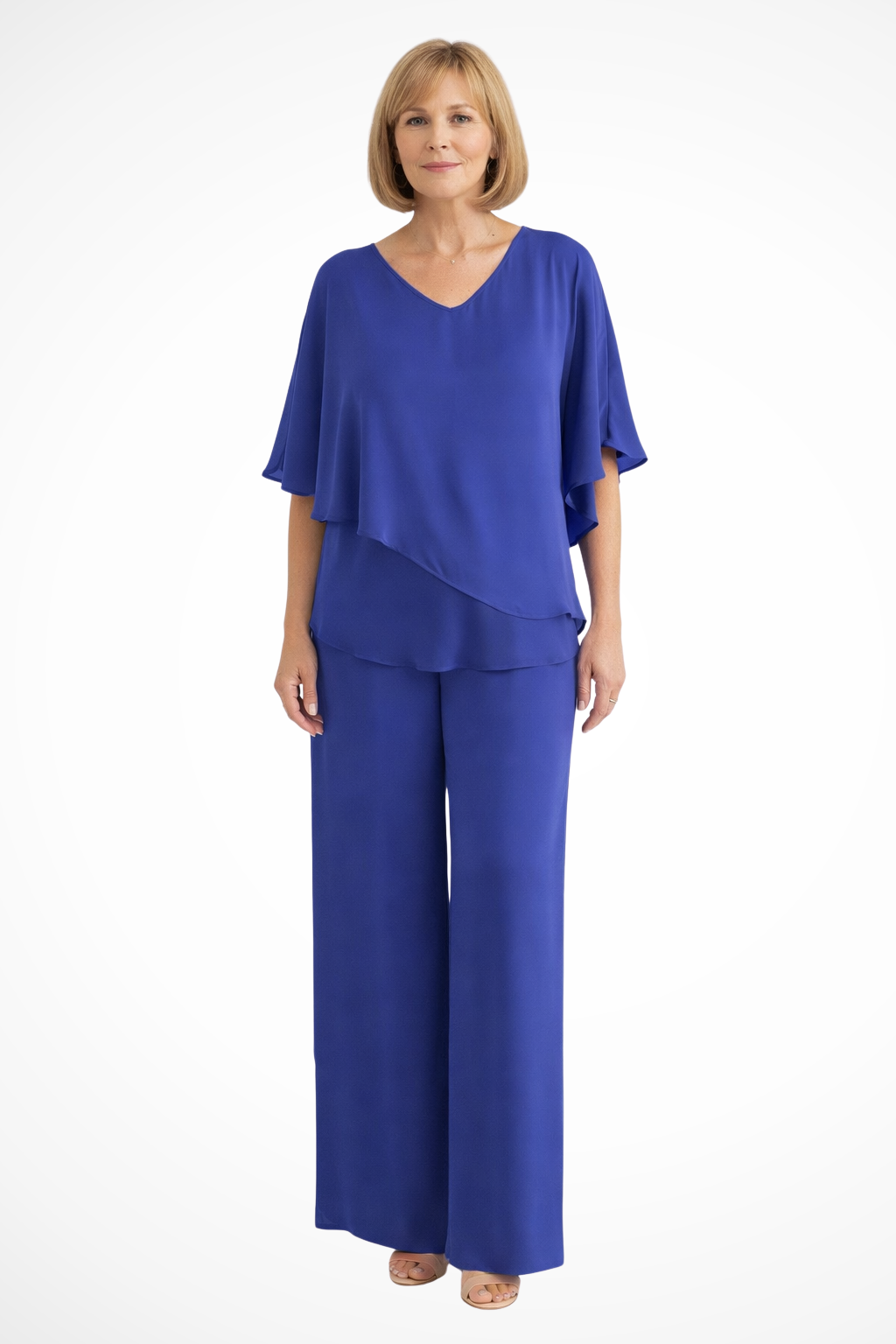 Women's 2-Piece Set with V-Neck Batwing Top and Wide-Leg Trousers