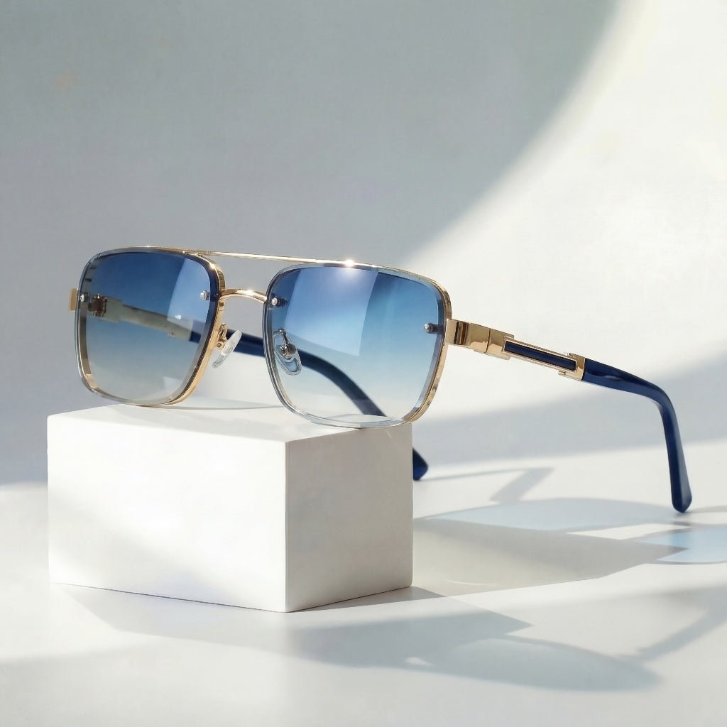 Women's Square Sunglasses Gradient Lenses and Retro Gold Frame