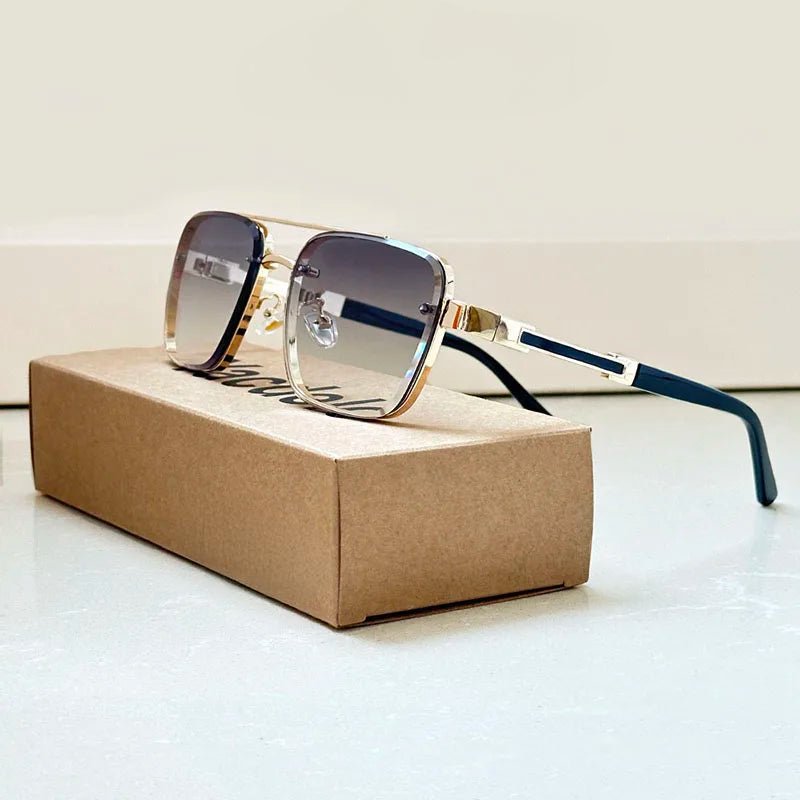Women's Square Sunglasses Gradient Lenses and Retro Gold Frame