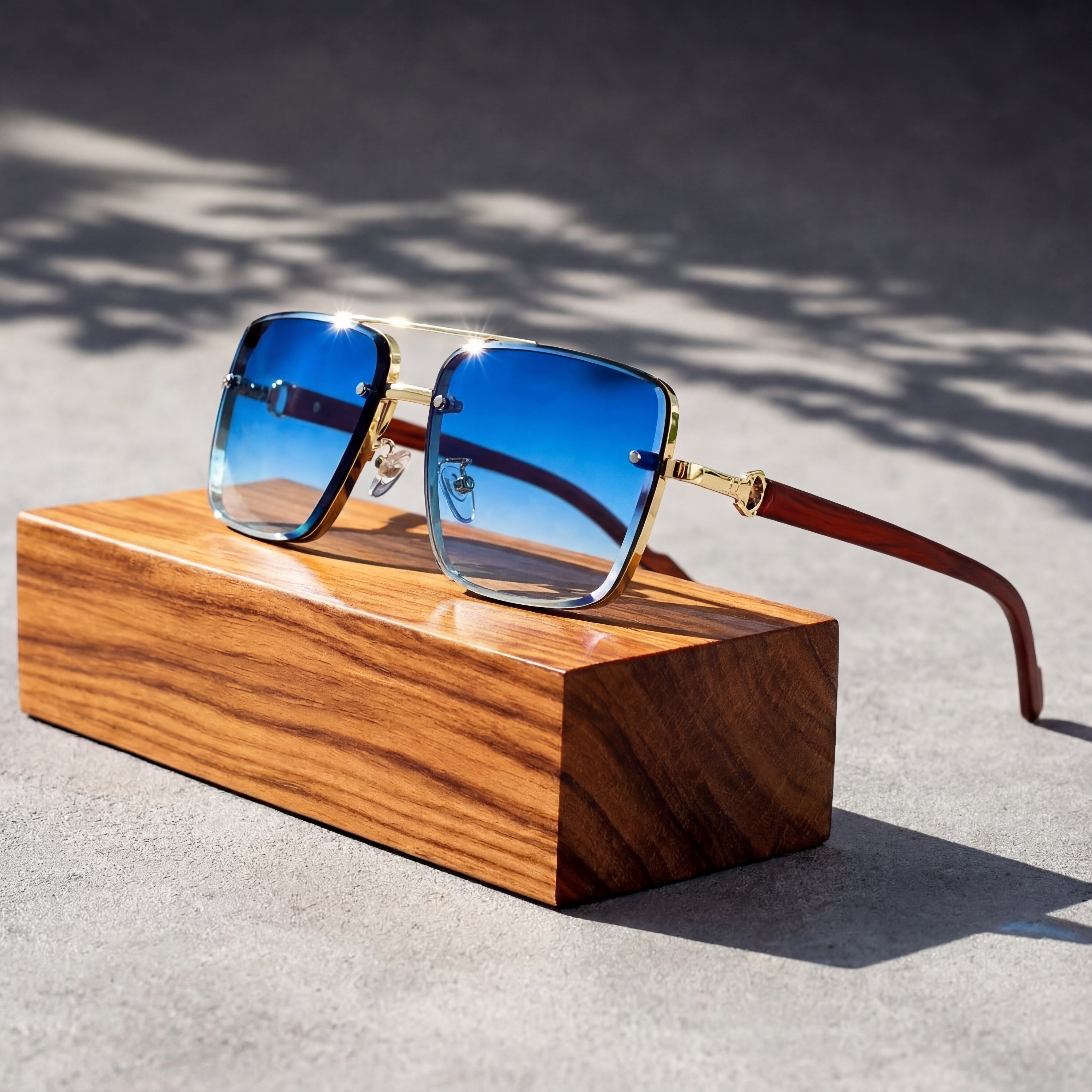 Women's Aviator Sunglasses Gradient Lenses and Wooden Temples