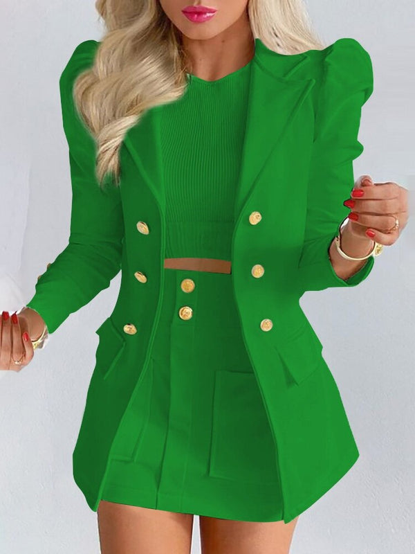 Women's Blazer Skirt Set Double Breasted Matching Two Piece Suit