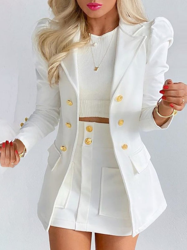 Women's Blazer Skirt Set Double Breasted Matching Two Piece Suit