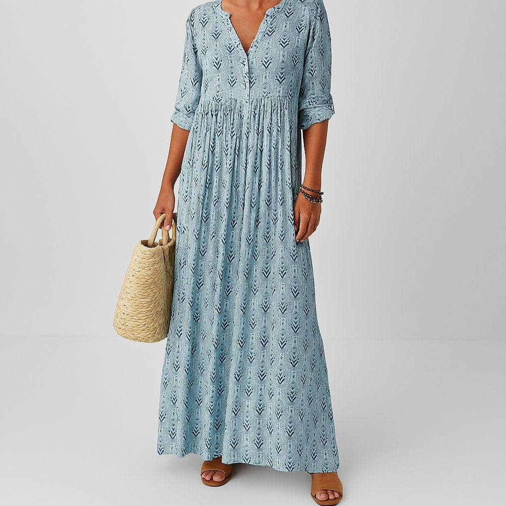 Women's Boho Maxi Dress V-Neck and Long Sleeves